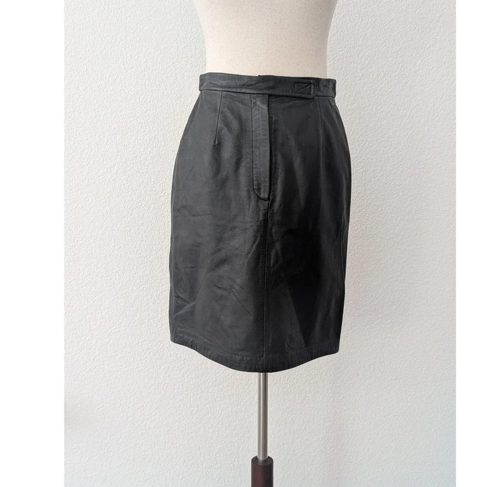Apostrophe Black Genuine Leather Pencil Skirt High Waisted Size 4 Vintage